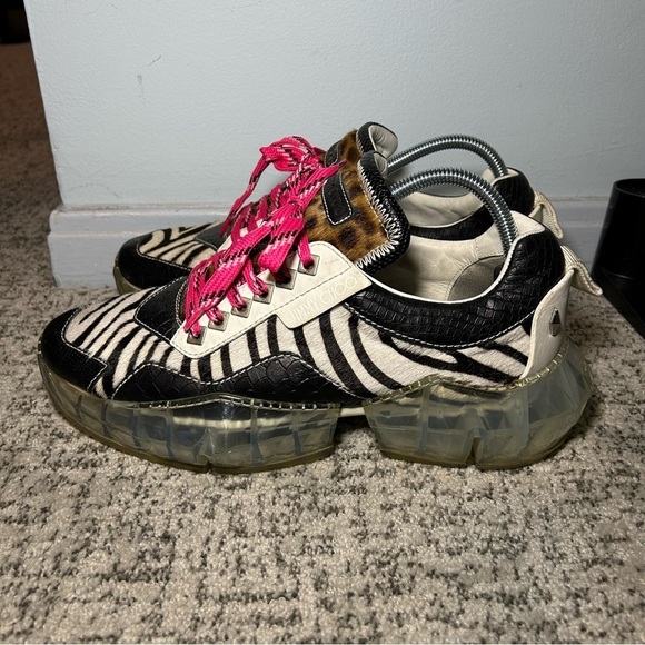Jimmy Choo Diamond Black & White Zebra Print Lace-Up Sneakers Size 12 - Picture 2 of 12